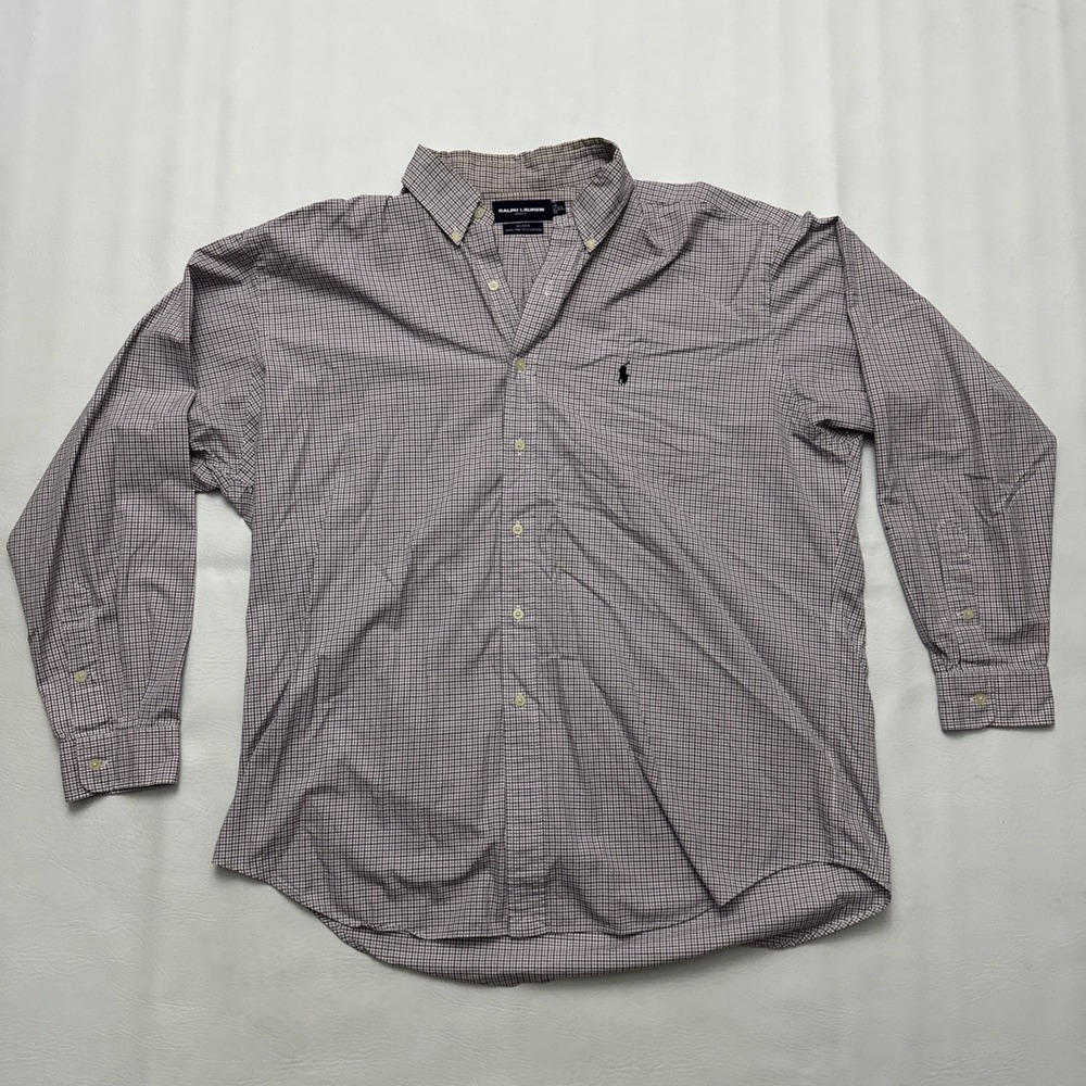 Vintage Ralph Lauren Golf Blake Shirt Men's XL Pink Windowpane 2 Ply Cotton
